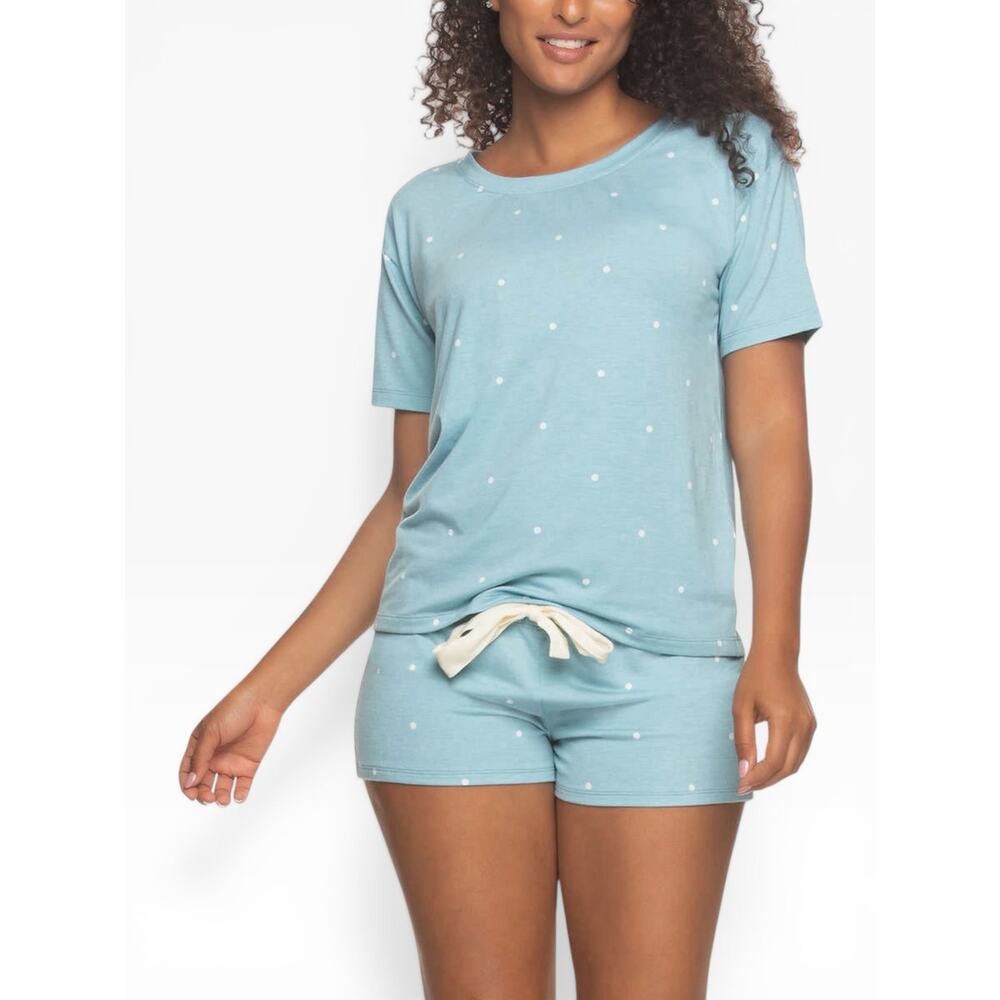 Felina 3pc Lounge Set Blue Dots Tee Shorts Pants Women XS NWT - Picture 5 of 5